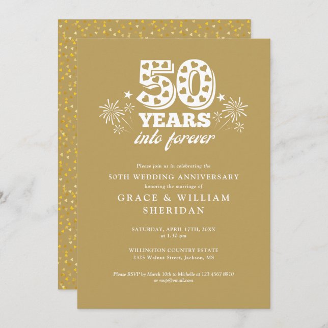Into Forever Gold 50th Wedding Anniversary Invitation (Front/Back)