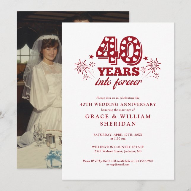 Into Forever Ruby 40th Wedding Anniversary Photo Invitation (Front/Back)