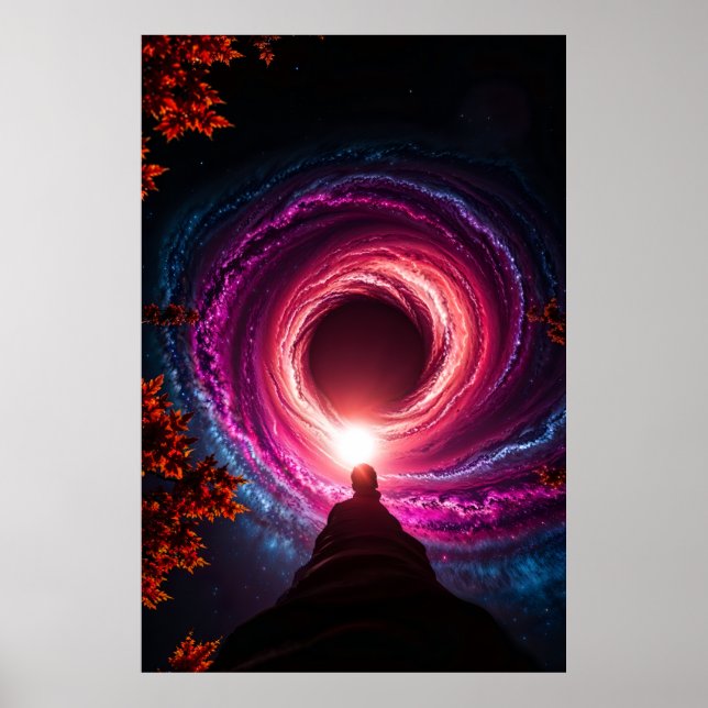 "Into the Abyss — Neon Black Hole Galaxy" Premium  Poster (Front)