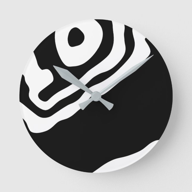 Into the Deep: Abstract Black & White Round Clock (Front)