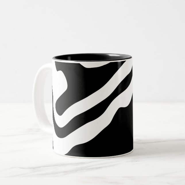 Into the Deep: Abstract Black & White Two-Tone Coffee Mug (Front Left)