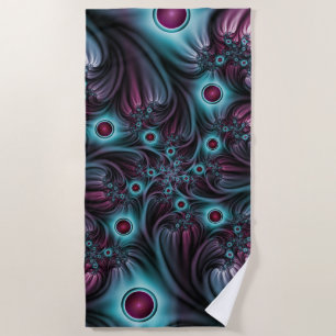 Into the Depth Blue Pink Abstract Fractal Art Beach Towel