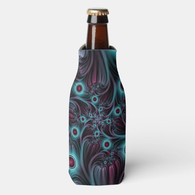 Into the Depth Blue Pink Abstract Fractal Art Bottle Cooler (Bottle Front)