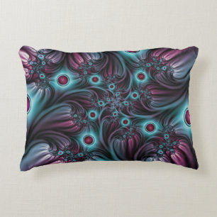 Into the Depth Blue Pink Abstract Fractal Art Decorative Cushion