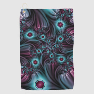 Into the Depth Blue Pink Abstract Fractal Art Golf Towel