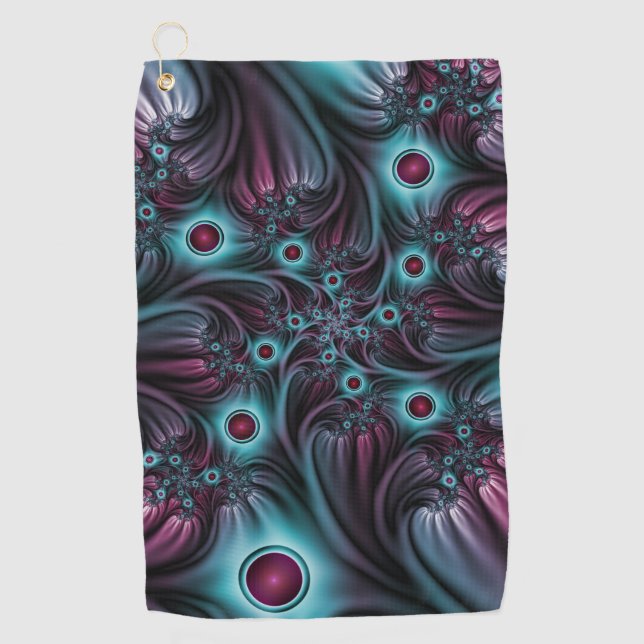 Into the Depth Blue Pink Abstract Fractal Art Golf Towel (Front)