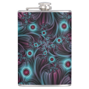 Into the Depth Blue Pink Abstract Fractal Art Hip Flask