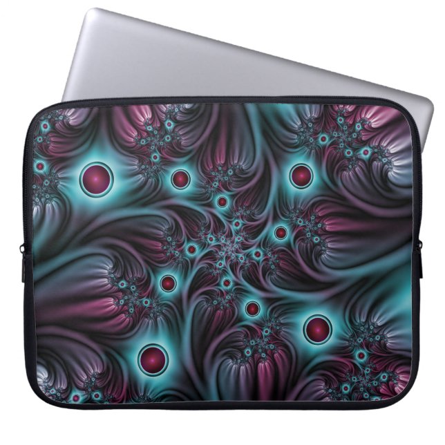 Into the Depth Blue Pink Abstract Fractal Art Laptop Sleeve (Front)