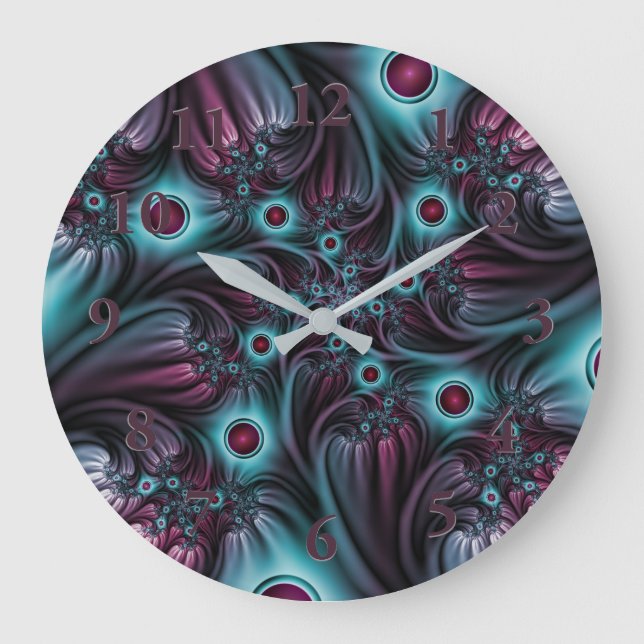 Into the Depth Blue Pink Abstract Fractal Art Large Clock (Front)