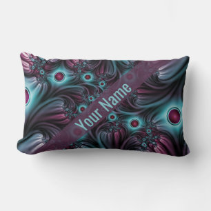 Into the Depth Blue Pink Abstract Fractal Art Name Lumbar Cushion