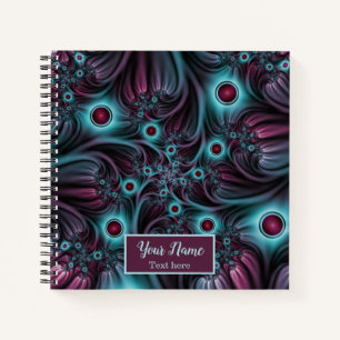 Into the Depth Blue Pink Abstract Fractal Art Name Notebook