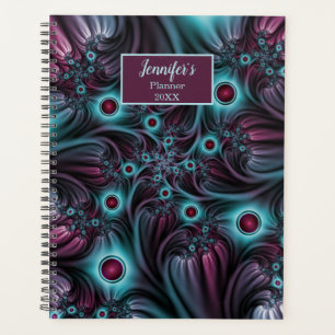 Into the Depth Blue Pink Abstract Fractal Art Name Planner