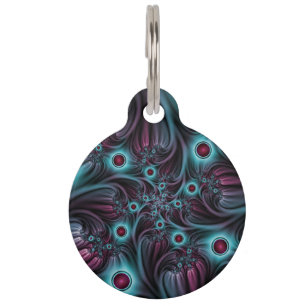 Into the Depth Blue Pink Abstract Fractal Art Pet Tag