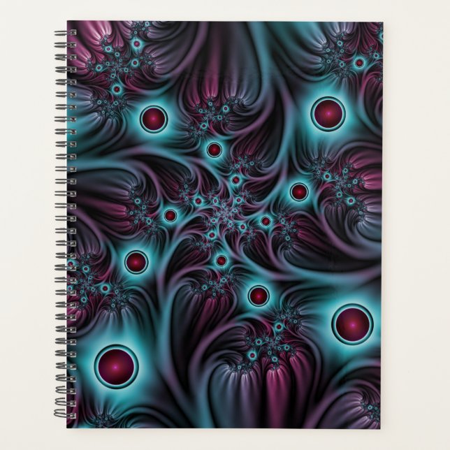 Into the Depth Blue Pink Abstract Fractal Art Planner (Front)