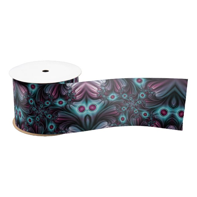 Into the Depth Blue Pink Abstract Fractal Art Satin Ribbon (Spool)