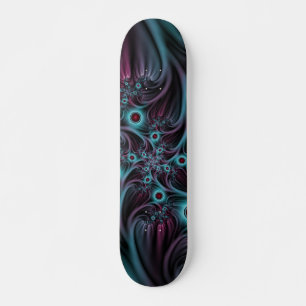 Into the Depth Blue Pink Abstract Fractal Art Skateboard