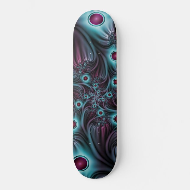 Into the Depth Blue Pink Abstract Fractal Art Skateboard (Front)