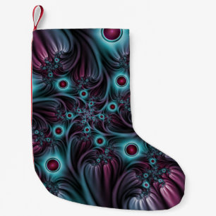 Into the Depth Blue Pink Abstract Fractal Art Small Christmas Stocking