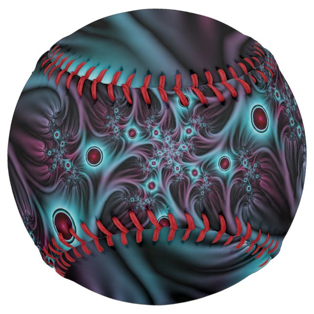Into the Depth Blue Pink Abstract Fractal Art Softball (Front)
