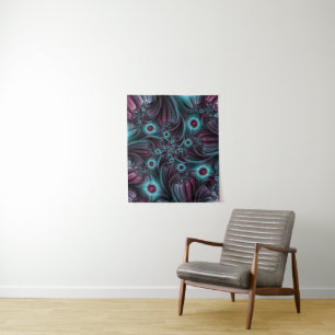 Into the Depth Blue Pink Abstract Fractal Art Tapestry