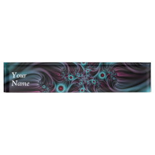 Into the Depth Blue Pink Abstract Fractal Art Text Nameplate