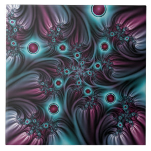 Into the Depth Blue Pink Abstract Fractal Art Tile