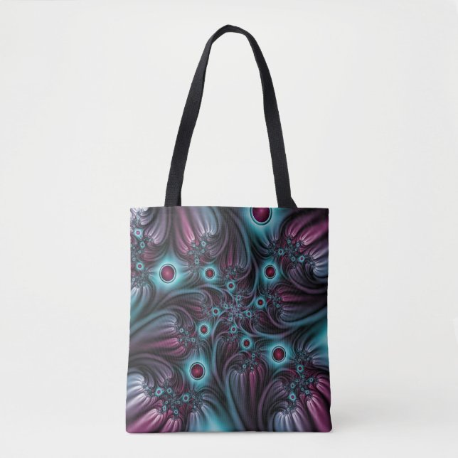 Into the Depth Blue Pink Abstract Fractal Art Tote Bag (Front)