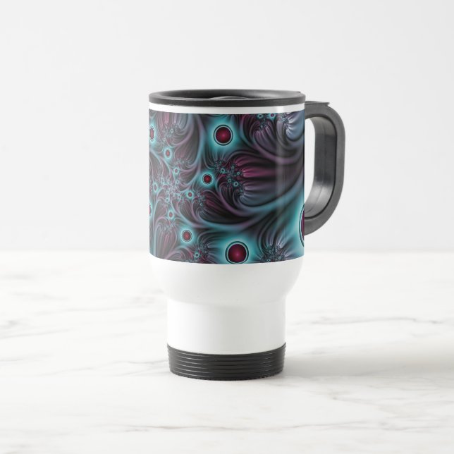 Into the Depth Blue Pink Abstract Fractal Art Travel Mug (Front Right)