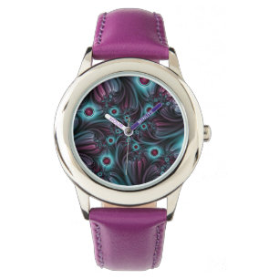 Into the Depth Blue Pink Abstract Fractal Art Watch