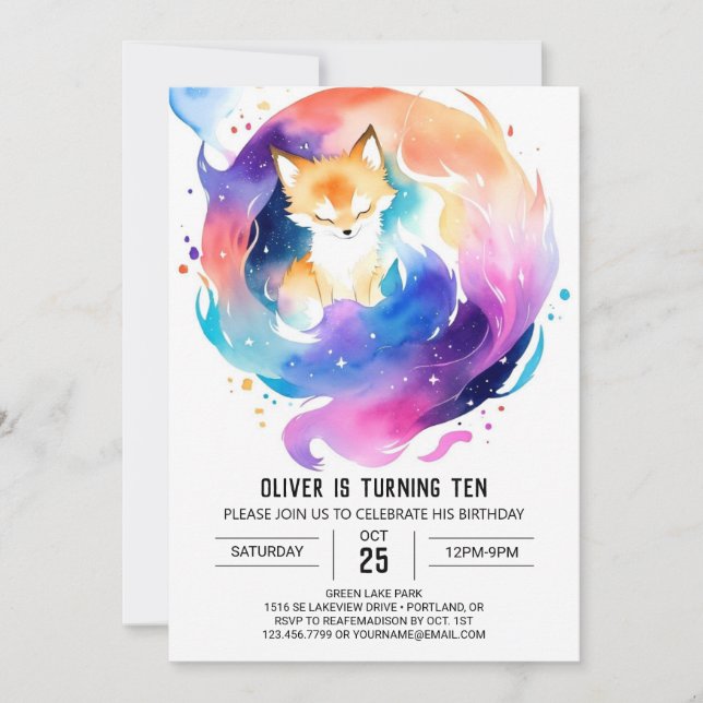 Into the Enchanted Fox Birthday Invitation (Front)