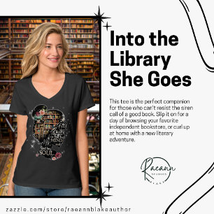 "Into the Library She Goes" V-Neck T-Shirt