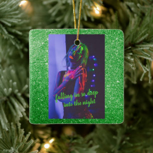 Into the Night Green Faux Glitter   Ceramic Orname Ornament