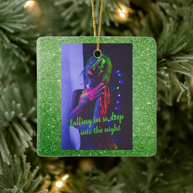 Into the Night Green Faux Glitter   Ceramic Orname Ornament (Tree)