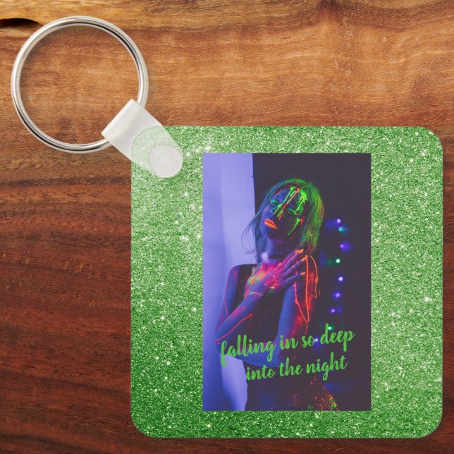 Into the Night Green Faux Glitter   Key Ring (Front)