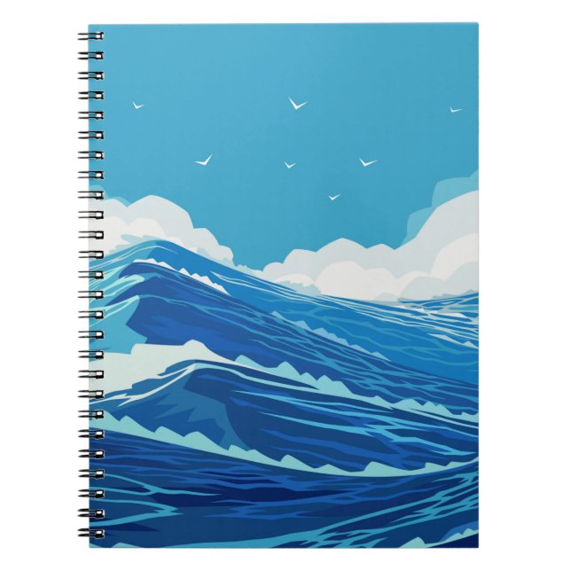 Into the ocean. Beautiful large sea waves and blue Notebook (Front)