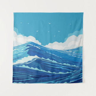 Into the ocean. Beautiful large sea waves and blue Tapestry