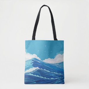 Into the ocean. Beautiful large sea waves and blue Tote Bag