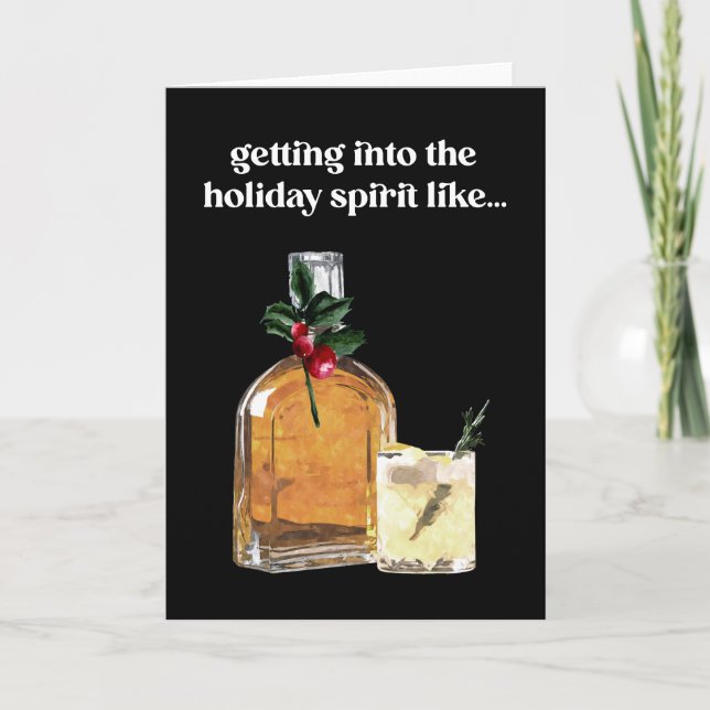 Into the Spirit Whiskey Watercolor Cocktail Holiday Card (Front)