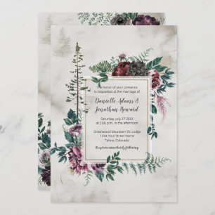 Into the Wild Rustic Burgundy Grey Floral Wedding Invitation