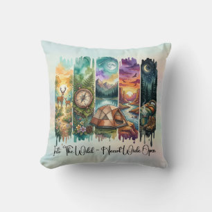 Into the Wild Watercolor Camping Mountain Nature Cushion