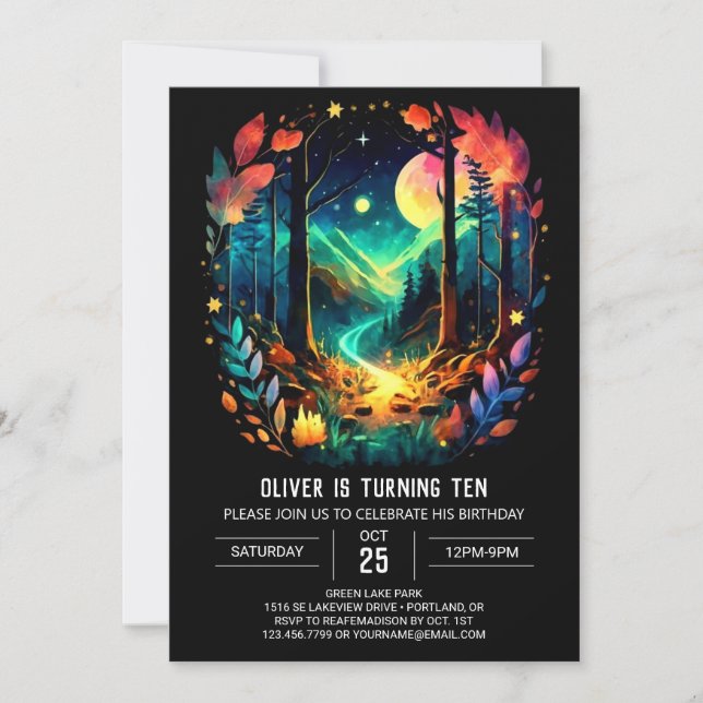 Into the Woods Adventure Awaits Elegant Birthday Invitation (Front)