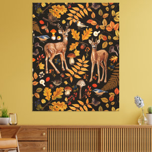 Into the woods/Autumn deer on black Canvas Print