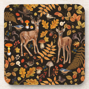 Into the woods/Autumn deer on black Coaster