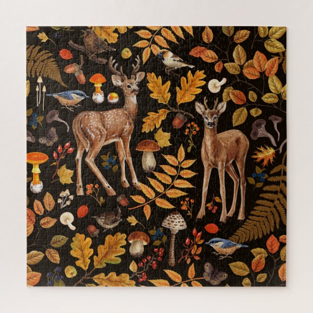 Into the woods/Autumn deer on black Jigsaw Puzzle (Vertical)