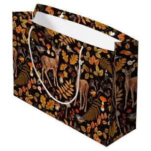 Into the woods/Autumn deer on black Large Gift Bag