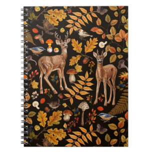 Into the woods/Autumn deer on black Notebook