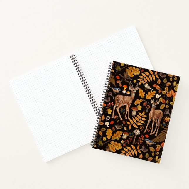 Into the woods/Autumn deer on black Notebook (Inside)
