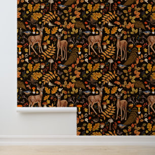 Into the woods/Autumn deer on black Wallpaper