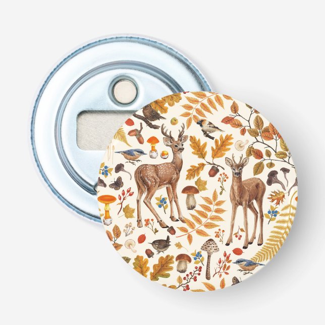 Into the woods/Autumn deer on off white Bottle Opener (Front)