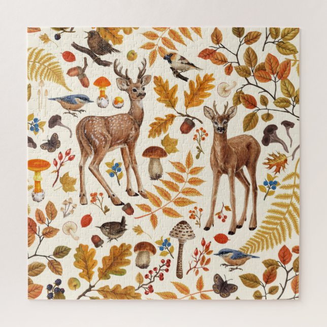 Into the woods/Autumn deer on off white Jigsaw Puzzle (Vertical)